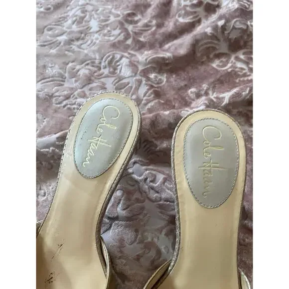 Cole haan 80s tan patent leather sandal heels size 8 - Picture 2 of 5